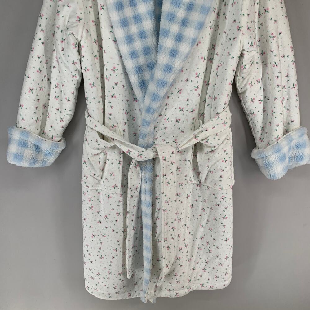 Guizo Cozy Cloud Reversible Robe Smal ? Medium Floral White Gingham NEW - Picture 6 of 16